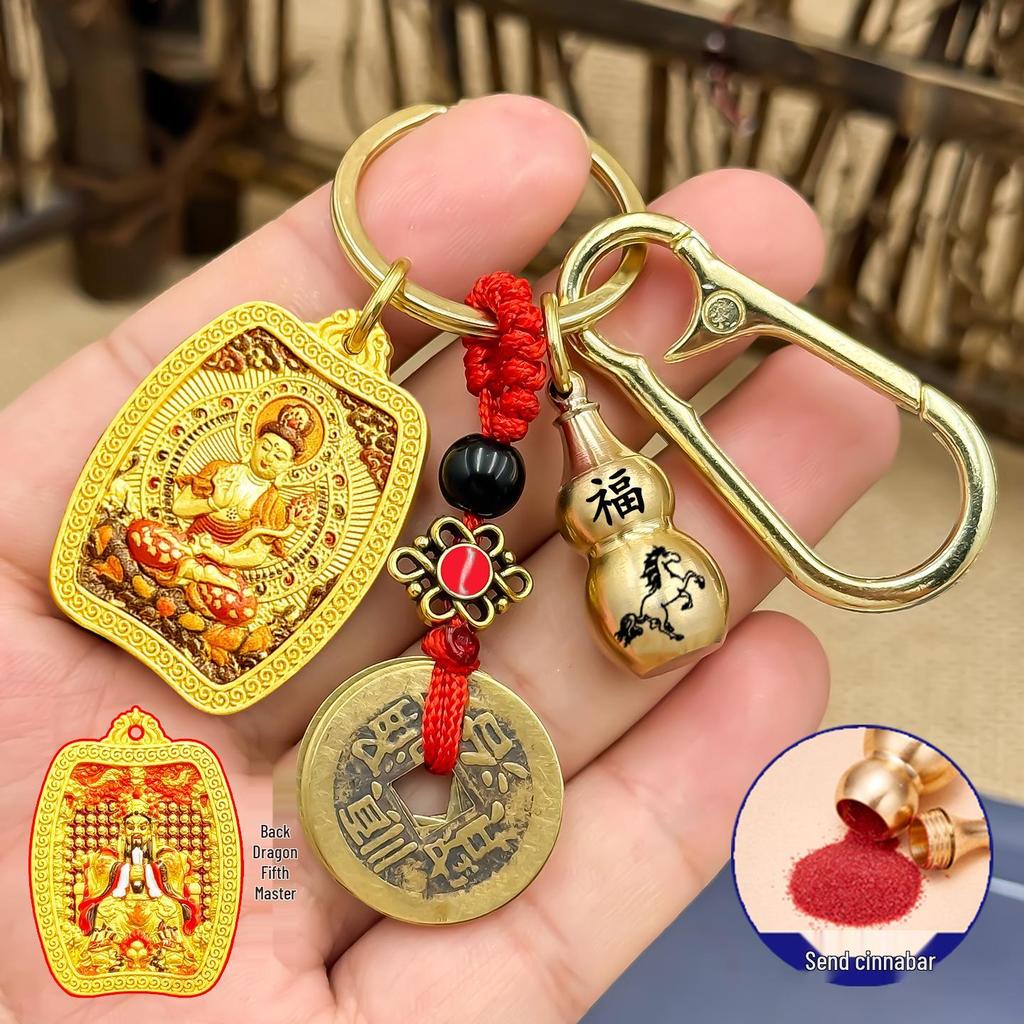 Dubbelsidigt 3D-hänge av den femte skyddsguden - Cylindrisk thangka-nyckelring