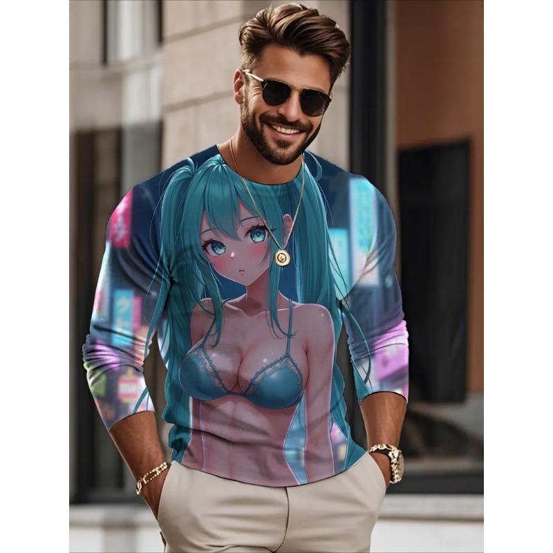 Autumn Men's Long sleeves T-shirt anime beauty sexy 3D printed casual loose Long sleeved T-shirt men's clothing tops
