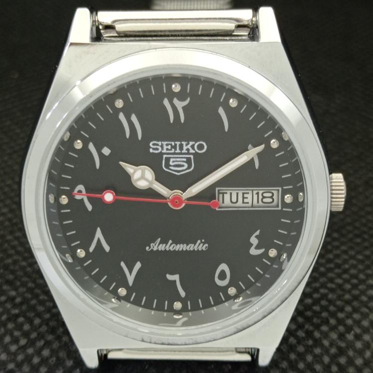 REFURBISHED VINTAGE SEIKO 5 AUTO 6309A JAPAN MENS ARABIC BLACK WATCH a298957-2