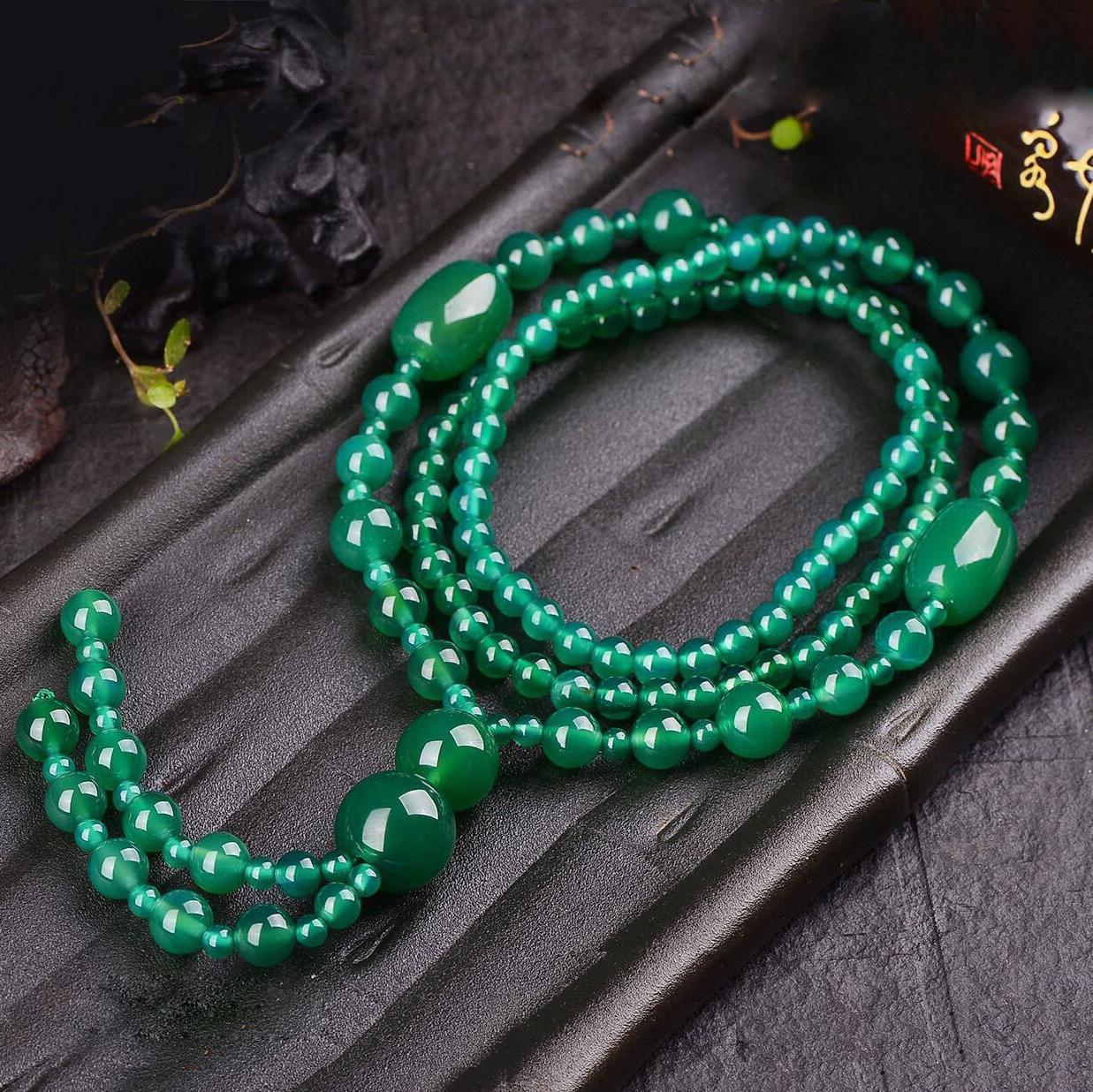 GEMCHIC Women s Natural Green Agate Long Beaded Necklace Vintage Crystal Pendant Sweater Chain Fashion Jewelry Gift