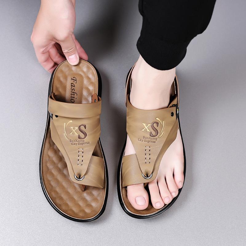Fashion Men's Flip-flops Fashion Casual Leather Sandals Outdoor Comfort Driving Sandals for Men Anti-Slip Flat Sandals Sandalias Hombre