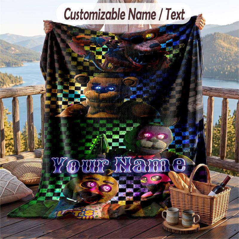 Five Nights At Freddy’s Flannel Blanket, Personalized Custom Name Text, Soft Warm Plush Throw Blanket For Gift