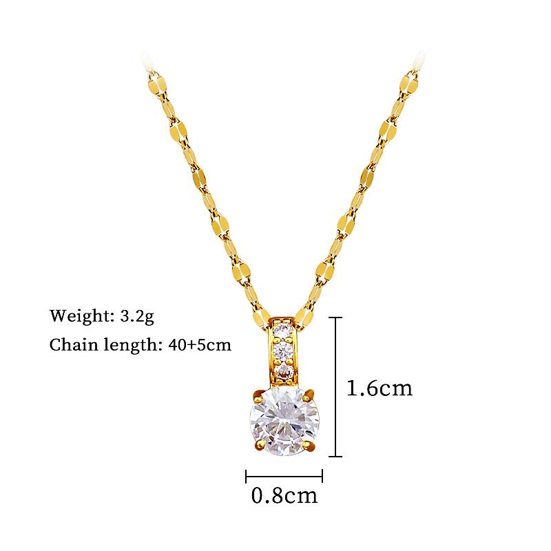 Fashion Trendy Geometric Pendant Necklace Titanium Steel Real Gold Plated Micro Inlaid Zircon Sweater Choker for Women Gift