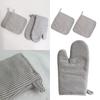 Oven Gloves And Insulation Mat Set Striped Style High-Temperature Resistant Cotton And Linen Kitchen Baking Gadgets