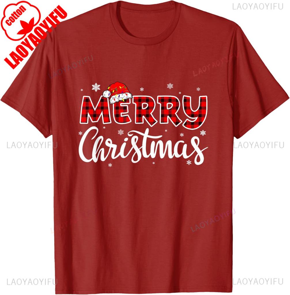 Merry Christmas Funny Christmas Hat Pair Letters Simple Design Philosophy Printed Tshirt Tops Adult Streetwear Unisex Clothes