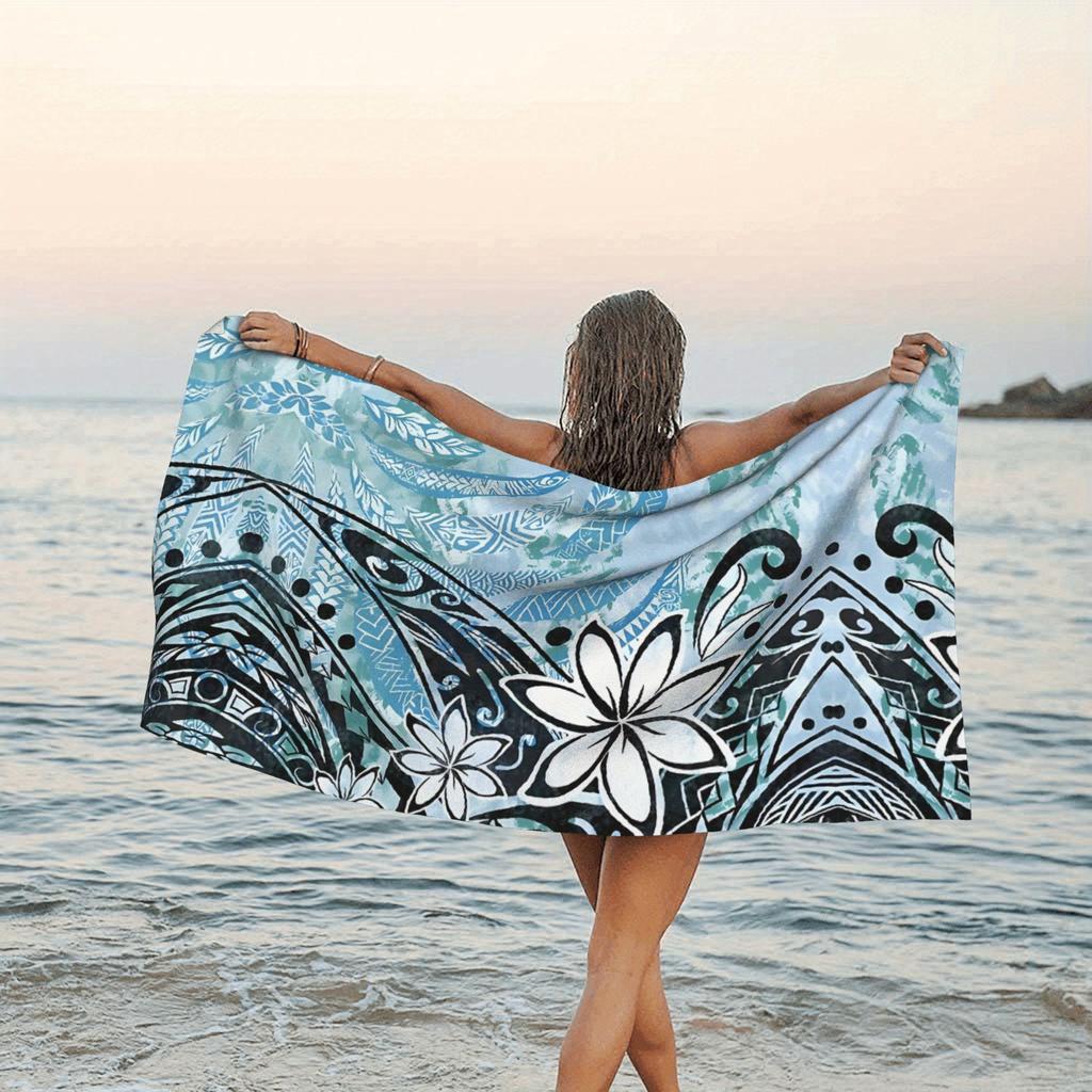 Serviette de plage à motif Plumeria Tribale Polynésienne Protection Solaire et Coupe-Vent Convient pour Piscine Camping Voyage Couverture