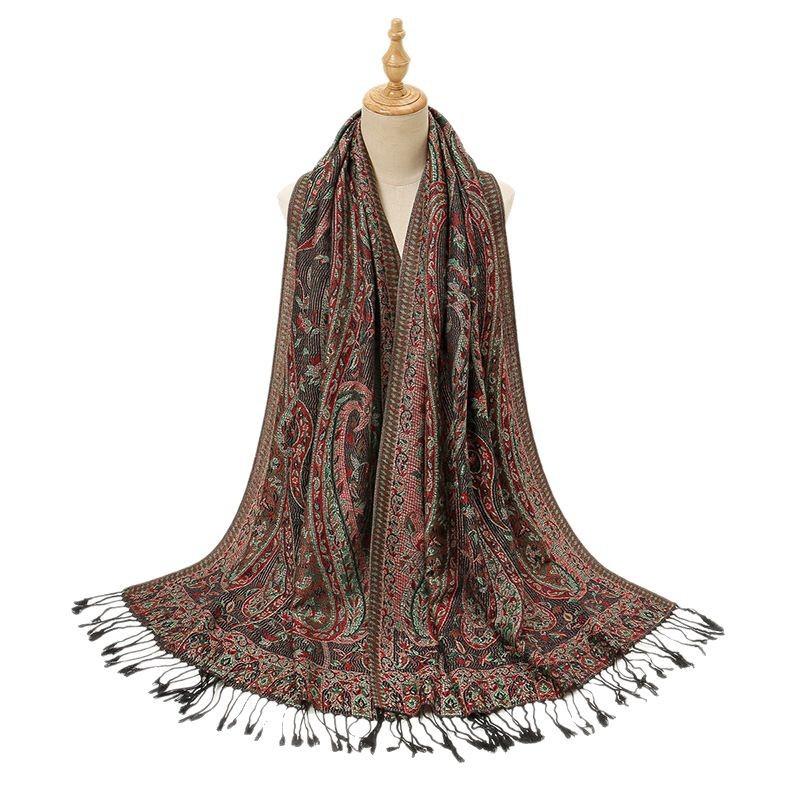 Classic Ethnic Style Jacquard Cashew Polyester Long Scarf with Literary Retro Women's Versatile Scarf Fashionable Elegant Shawl