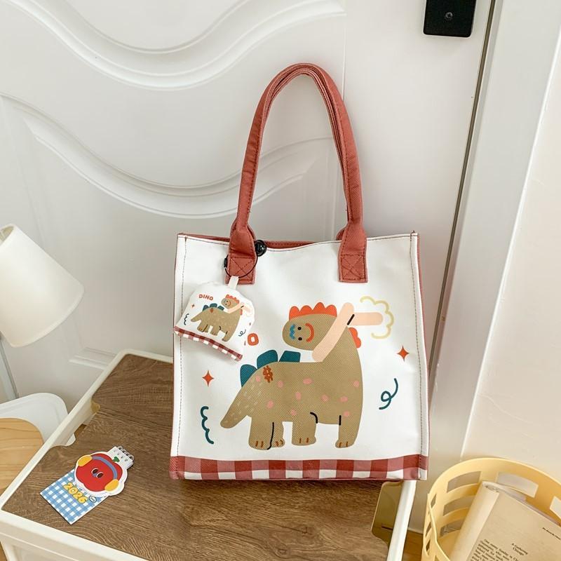 Dinosaur Cat Animal Pattern Canvas Lunch Bag For Kids And Toddlers