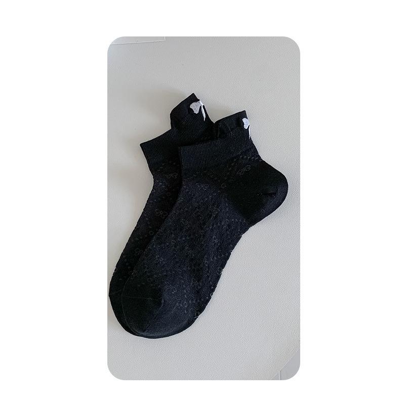 1Pairs Women Short Socks Harajuku Cute Embroidery Bow knot Casual Funny Ankle Socks Spring /Summer Breathable Female Tube Sock #
