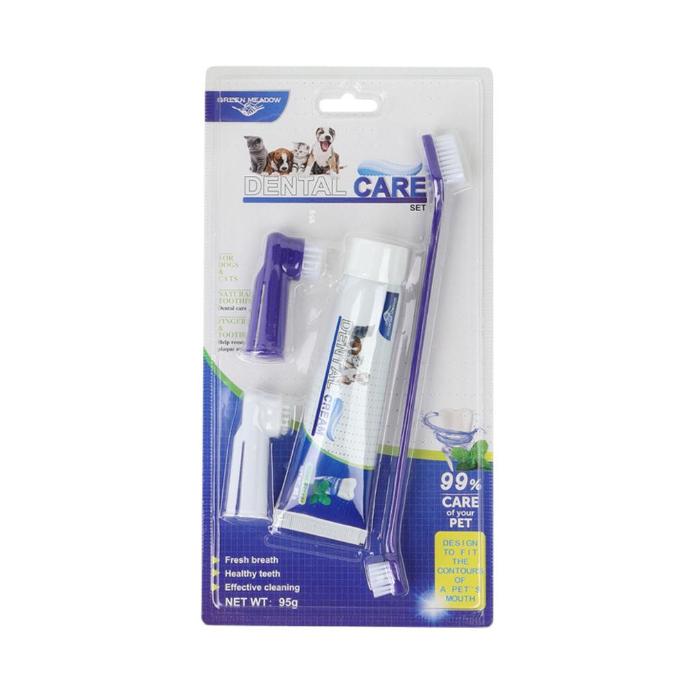 Pets Tartar Control Kit For Dogs Contains Toothpaste Toothbrush And Fingerbrush 4-Piece Dental Care Kit For Pet Teeth Clean Z5S2
