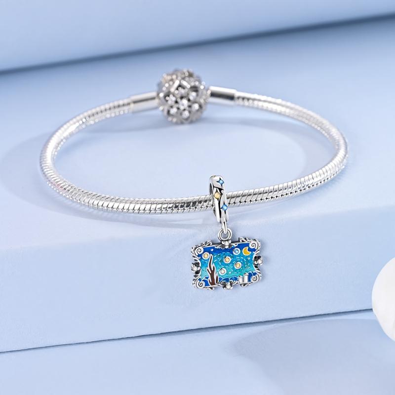 Copper Charm Bead Starry Sky Paint Pendant Fit Original Bracelets Necklace For Women Diy Jewelry Accessories Gift