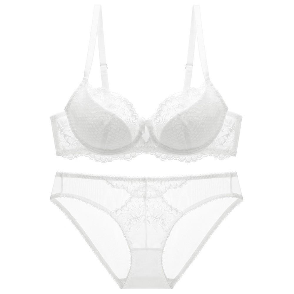 Breathable Lace Push-Up Bra Set: Underwire Support, Minimizing for Large, Lifting for Small Busts