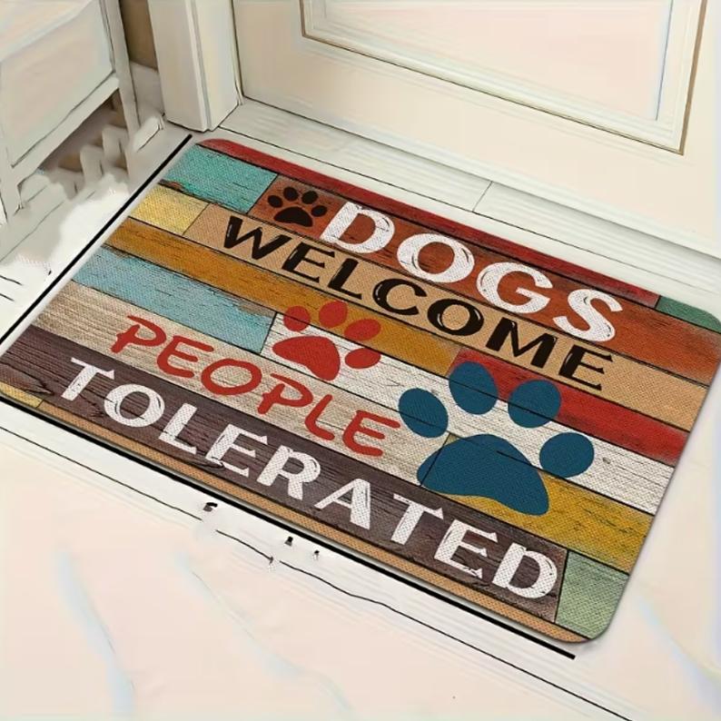 Cute Cartoon Dog Pattern Door Mat with "I Hope You Like Dogs" Text Floor Mat Pet Theme Front Door Kitchen and Holiday Decoration