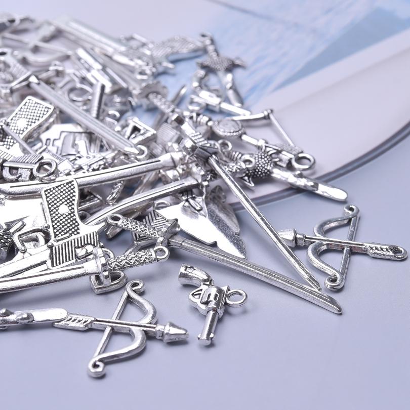 102030Pcslot Silver Color Metal Weapon Sword Gun Charms For Jewelry Making Supplies Random Mix Handmade Bow And Arrow Pendant