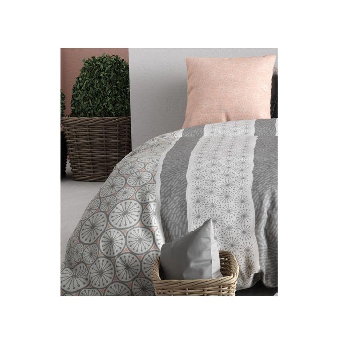 Parure de lit - Manda - 260 x 240 cm - 100% coton - Rose poudré et gris clair
