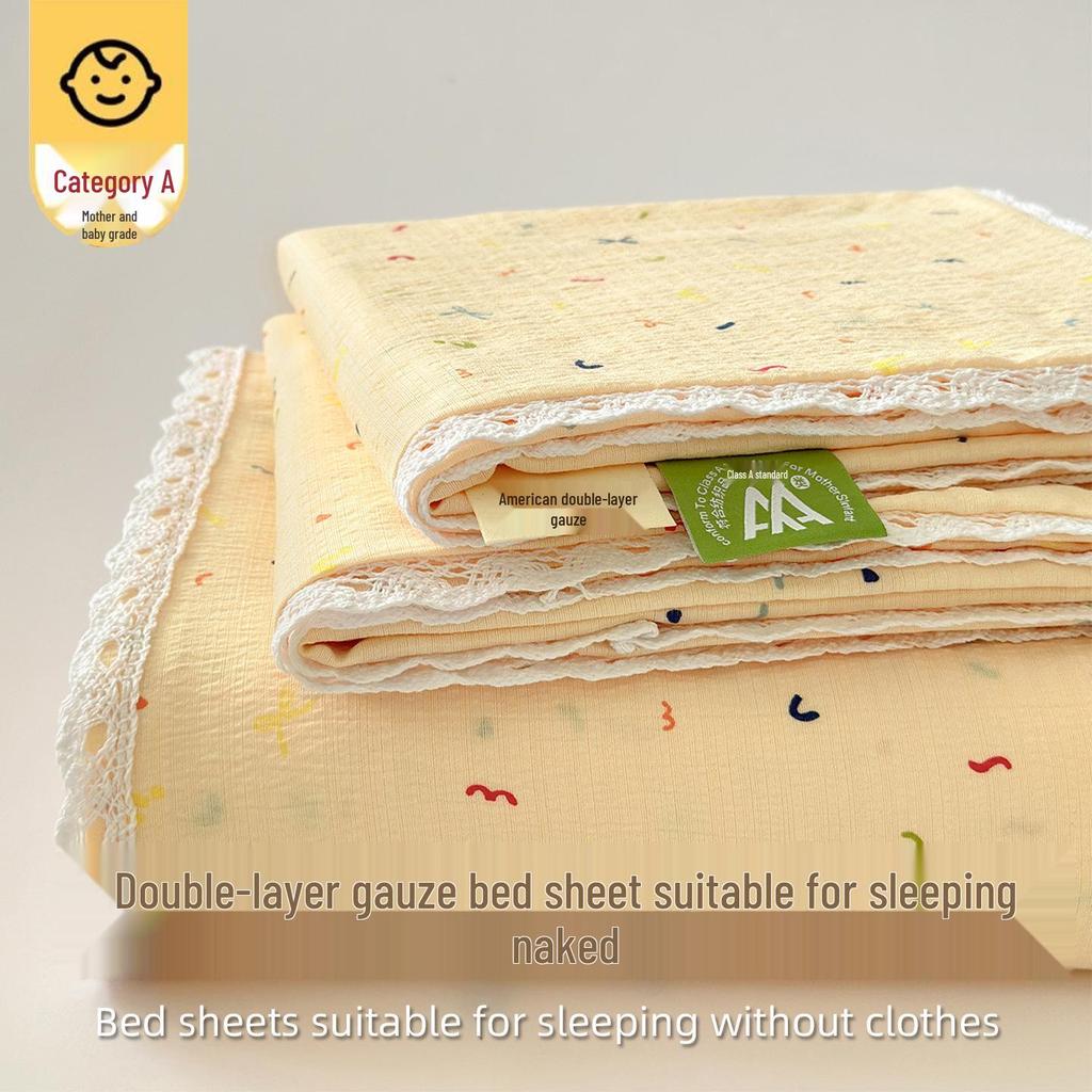 Class A Full Cotton Double Layer Gauze Bed Sheet & Pillowcase Set (3-Piece) for All Seasons