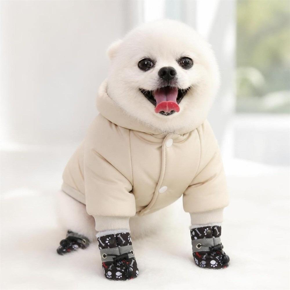 4Pcs Anti-slip Pet Shoes Plush Pet Snow Boots Fashion Winter Dog Shoes for Small Medium Dog