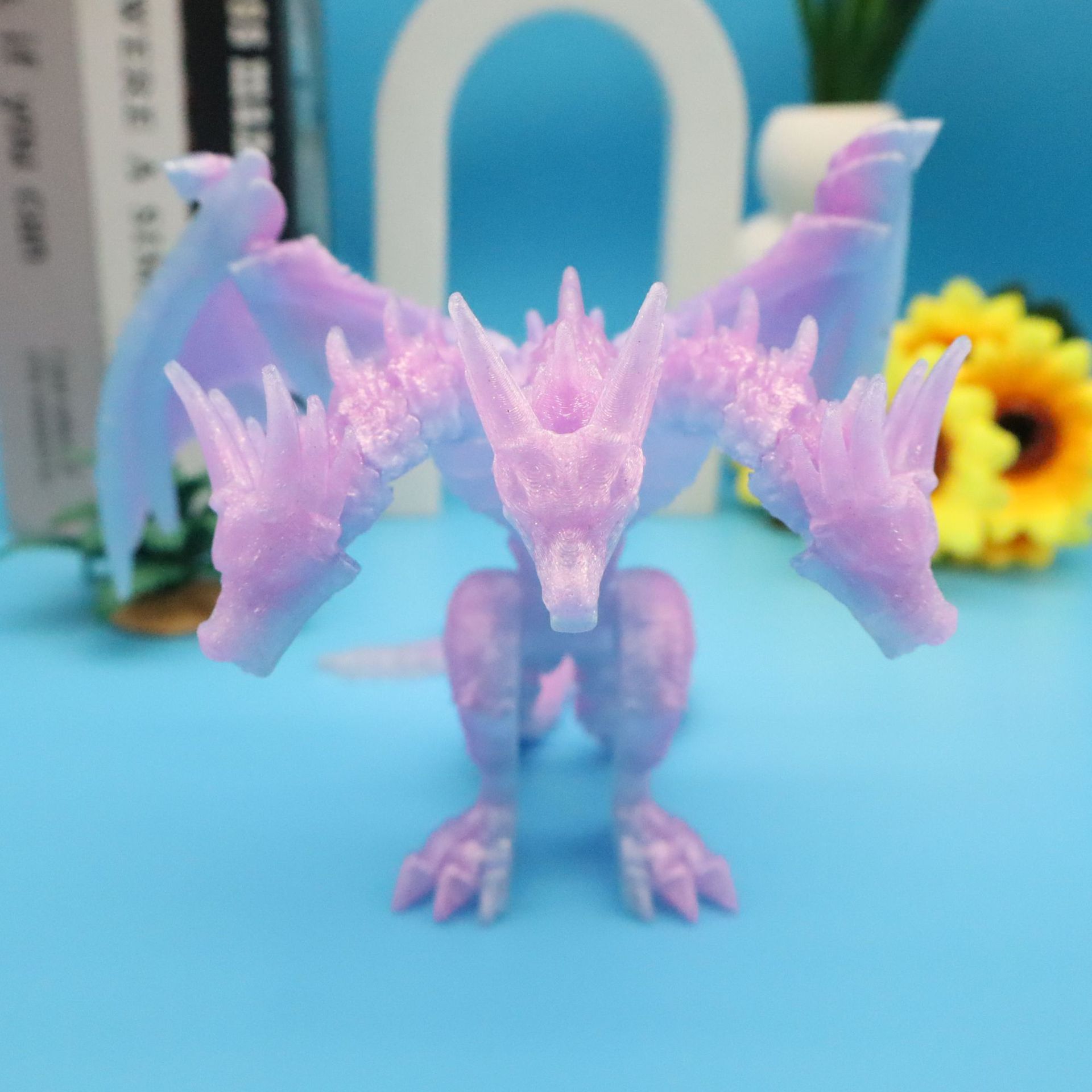 

3D-печать Стоящая трехголовая игрушка-каталка с несколькими тягами Подвижная модель крыльев Украшение Подарок Декорация Новый продукт аметист