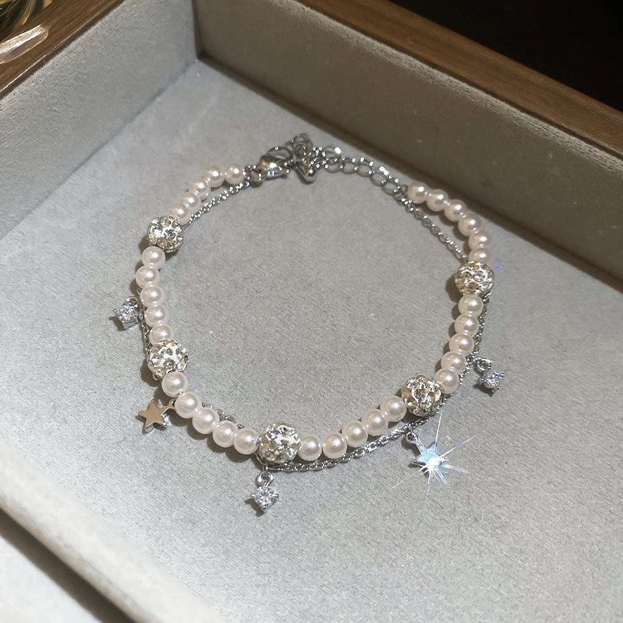French temperament cold wind zircon star pearl bracelet light luxury bracelet sweet versatile jewelry