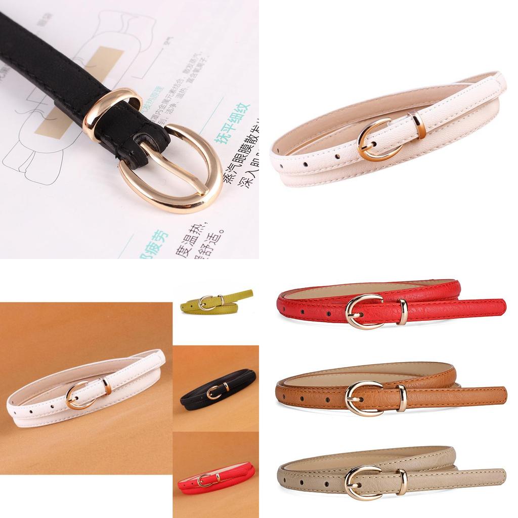 Fashionable Candy Color Women's Thin Faux Leather Belt With Alloy Pin Buckle