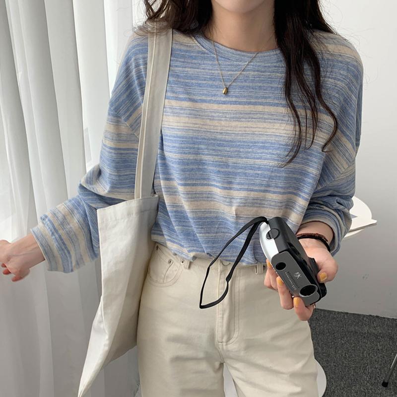 Bluza damska, cienka, luźna, z długim rękawem, modny sweter w paski