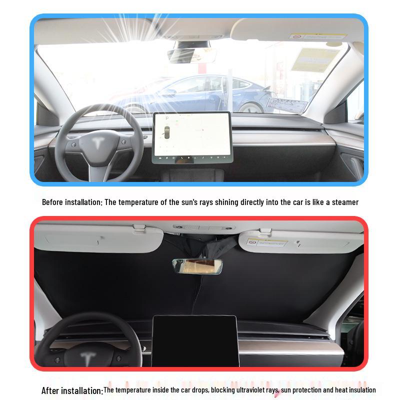 Tesla Model 3/Y/S Sun Visor: Opaque Sunshade for Front Windshield & Side Windows, Privacy Protection for Camping.