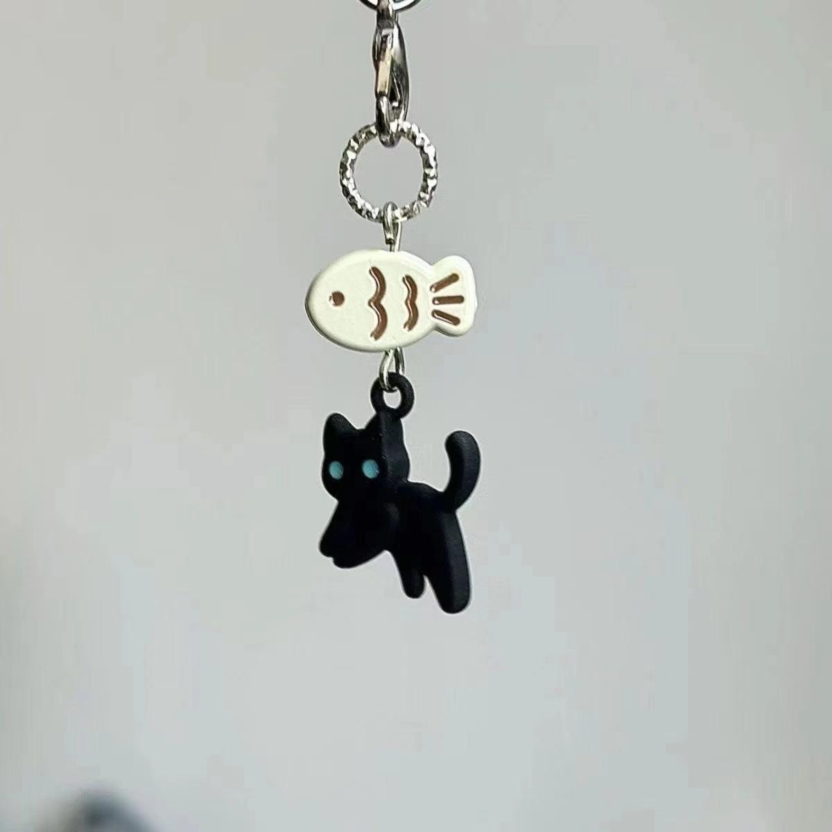 

Cute Black Cat Keychain Cartoon Mobile Phone Chain Camera Earphones Pendant Bag Decorative Chain Kawaii Keyring Accessories чорний