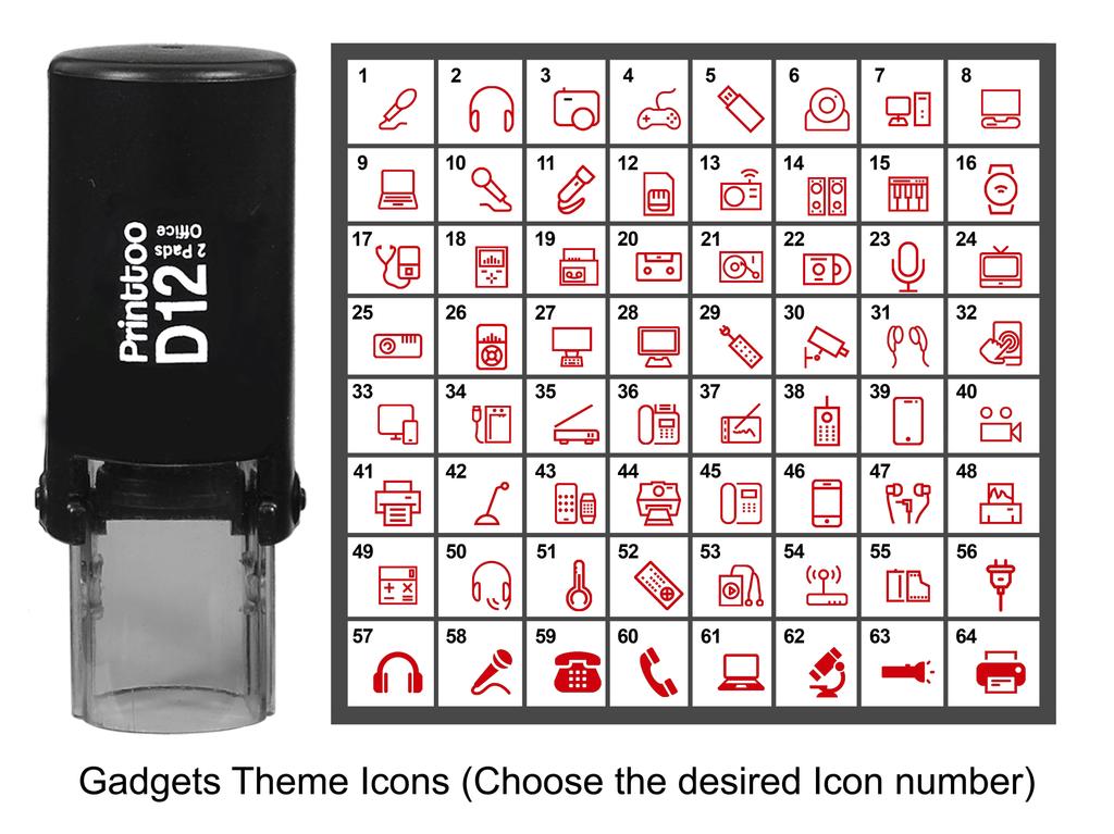 Printtoo Gadgets Theme Icons Round Rubber Stamp Self Inking Stamper 12 Mm