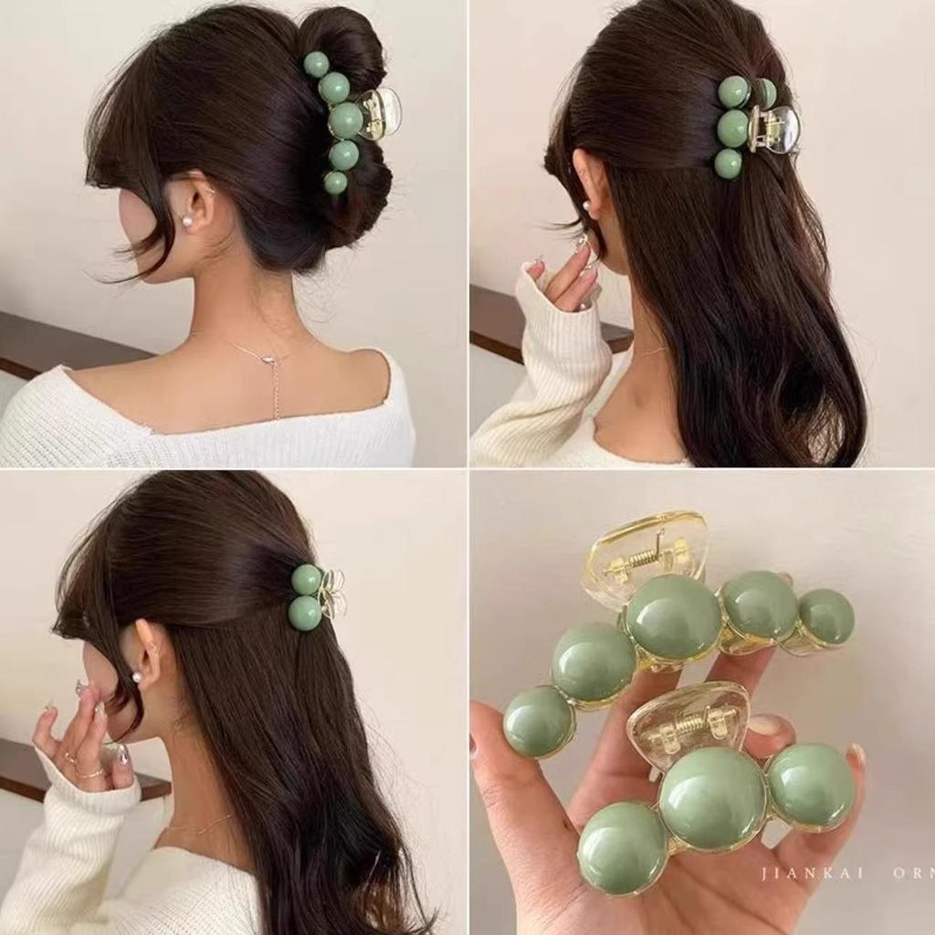 French Acrylic Pearl Shark Hair Clip - Elegant Back-of-Head Hair Accessory