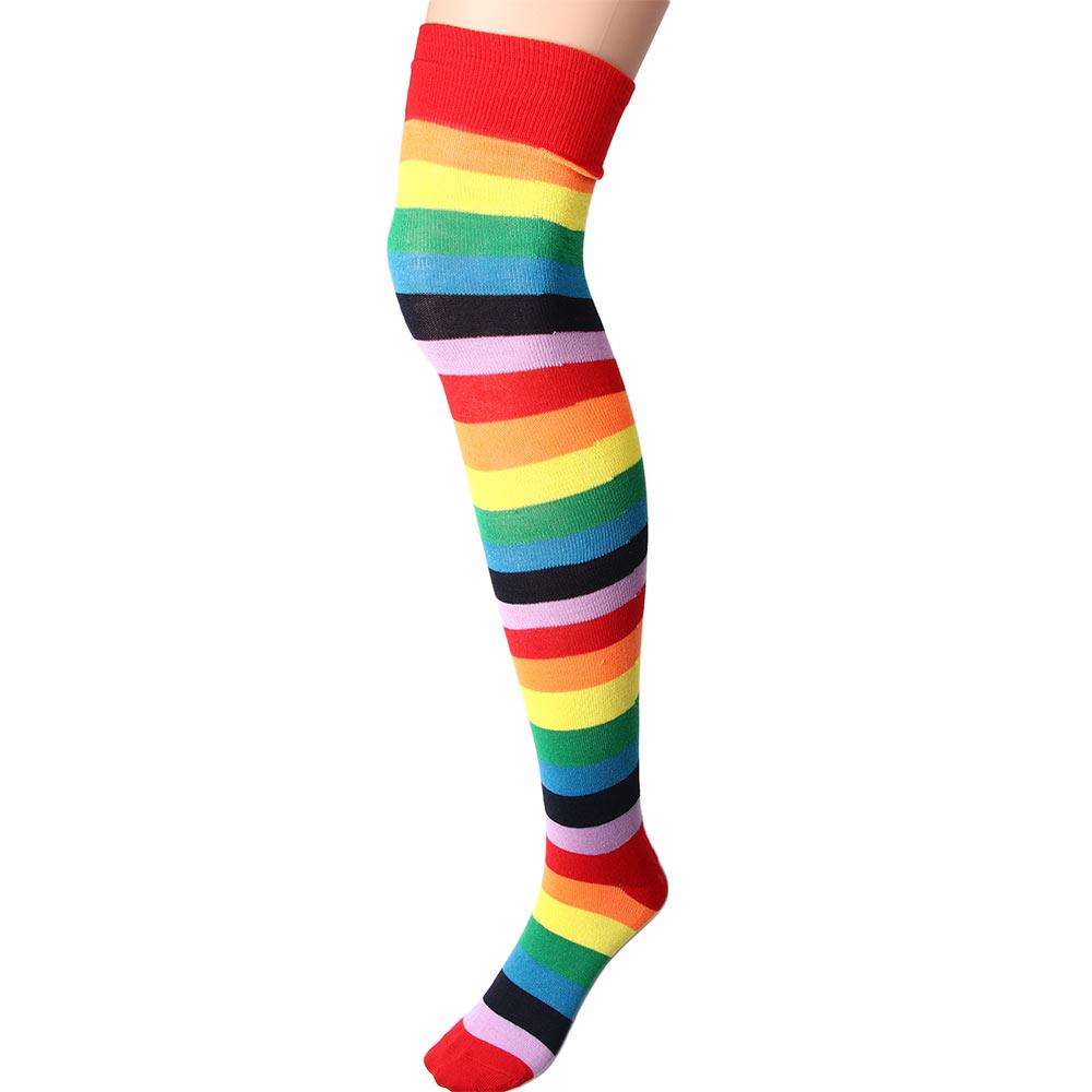 Girl Polyester Cotton Long Stockings Rainbow Colorful Stockings High Tights Women Stripey Stockings