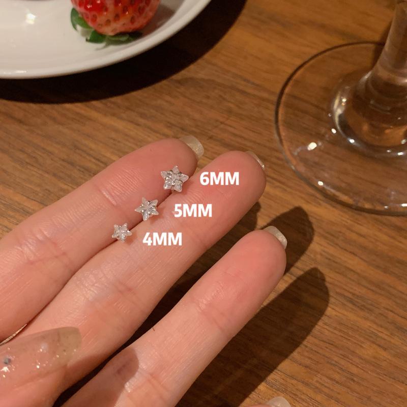 S925 Silver plated earrings MINI piercing Cochlear stud Sweet cool flash star Stud earrings Compact stacked five-pointed star zircon stud earrings