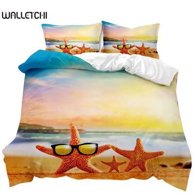 Beach Duvet Cover Set Summer Ocean Bedding Set Hawaiian Marine Sea Waves 3D Print Starfish Polyester Comforter Cover Queen King