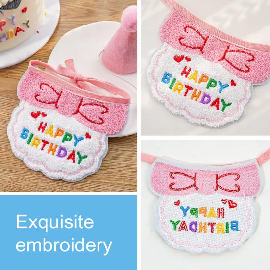 Pet Birthday Hat And Bib Adjustable Party Hat with Embroidered Bib Cute Cats Bandana Scarf Outfit for Girls Boys Kittens Dogs Parties