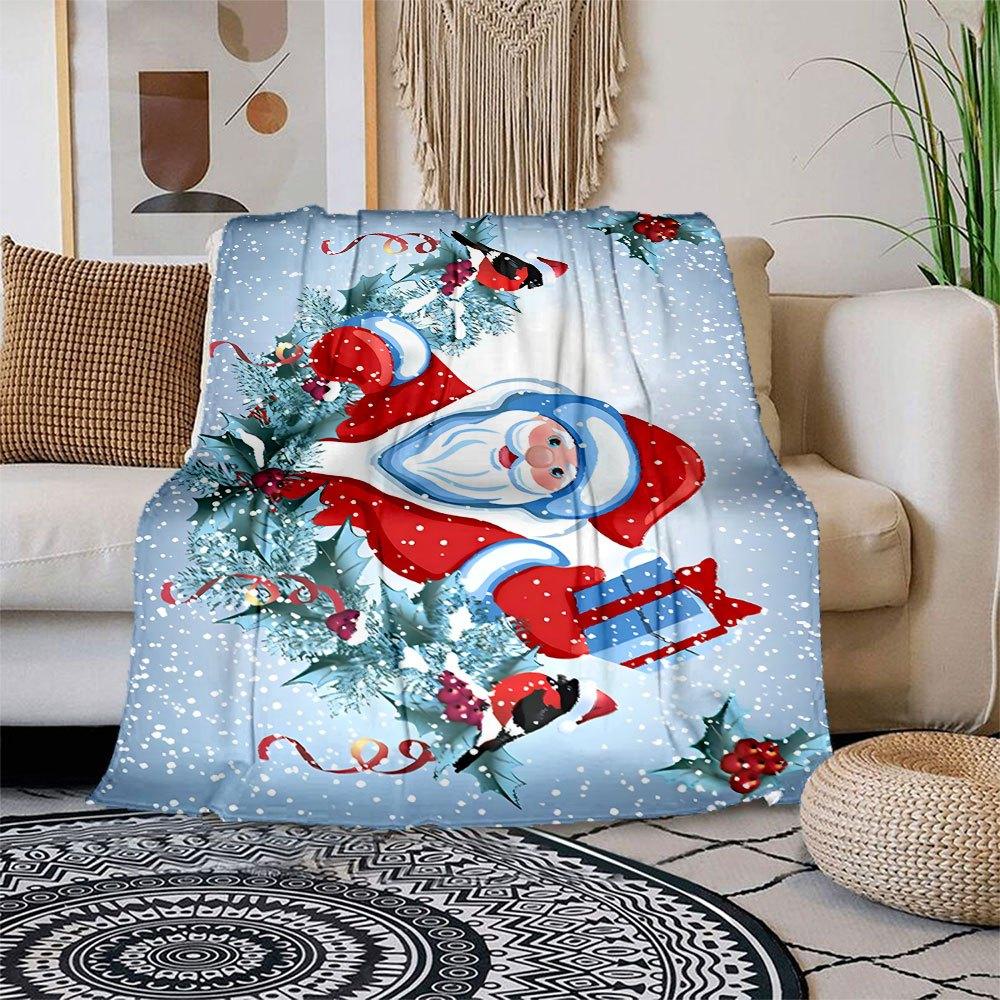

Christmas Santa Claus Snow Scene Greeting CardBlanket Flannel Throw Blanket for Sofa, Bed, Travel, Camping, Office, Couch, Chair, And Bed Gi 150x180cm