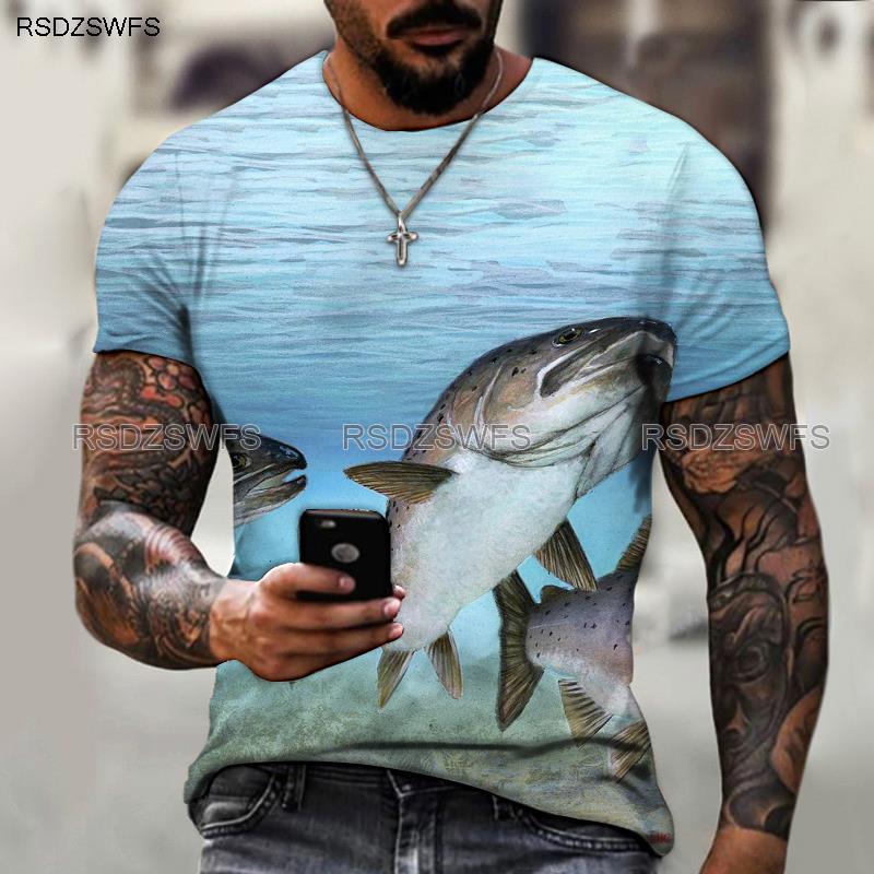 Summer Funny Fish Fisherman 3D Print T-Shirts Streetwear Men Casual Fashion Harajuku Oversized O-Neck T Shirt Tees Tops Clothing