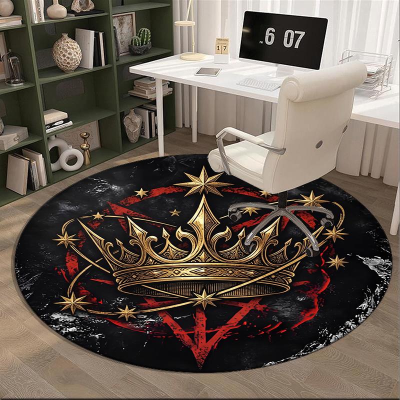 Royal Crown Stars Round Carpet Chair Cushion Round Entryway Rug, Soft Round Rugs for Living Room, Bedroom, Circle Carpet Decor Gifts