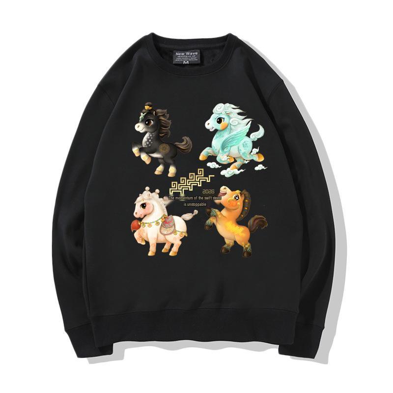 2026 Spring Festival Horse Mascot Qiji Red Sweatshirt - Unstoppable Galloping New Year Long Sleeve 5XL