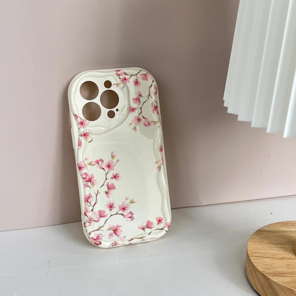 Case For Realme C53 C55 C67 C63 C65 C35 C33 C21Y C25Y C51 8 5G 10 13 11 12 Pro Plus GT 6 Note 60 Cover Flower Cream Wavy Edge