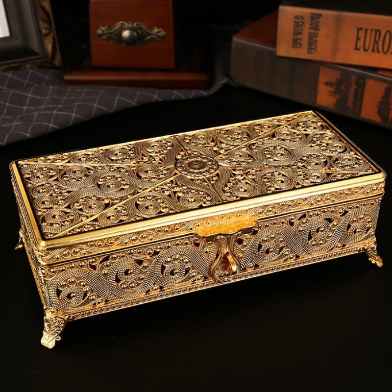 Rectangle Jewelry Storage Box European Style Large Size Necklace Organizer Alloy Earrings Ring Storage Jar Dresser Display