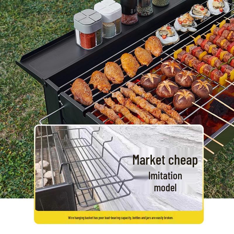 Stainless Steel Folding Portable Charcoal BBQ Grill and Utensils