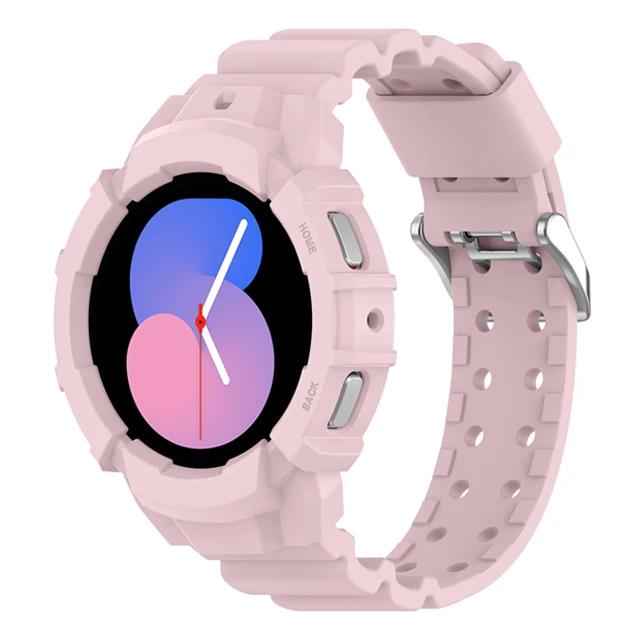 

Case+Band for Samsung Galaxy Watch 4/5 44mm 40mm silicone No Gaps bracelet correa Protective cover 20mm Galaxy watch 5 pro strap Watch 5 Pro 45mm розовый