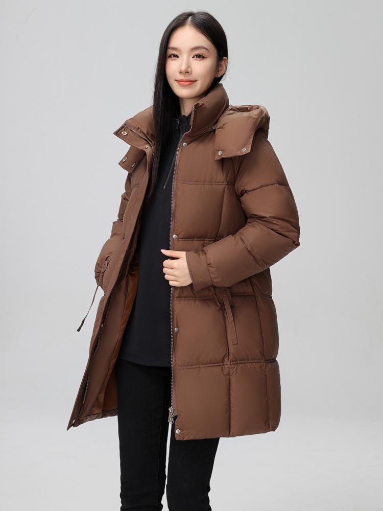 2024 Women's Winter Mid-Length Korean-Style Down Jacket with Detachable Hood