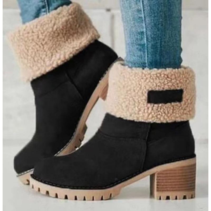 Winter New Large Size Snow Boots Women's Thick High Heel Medium Boots Children