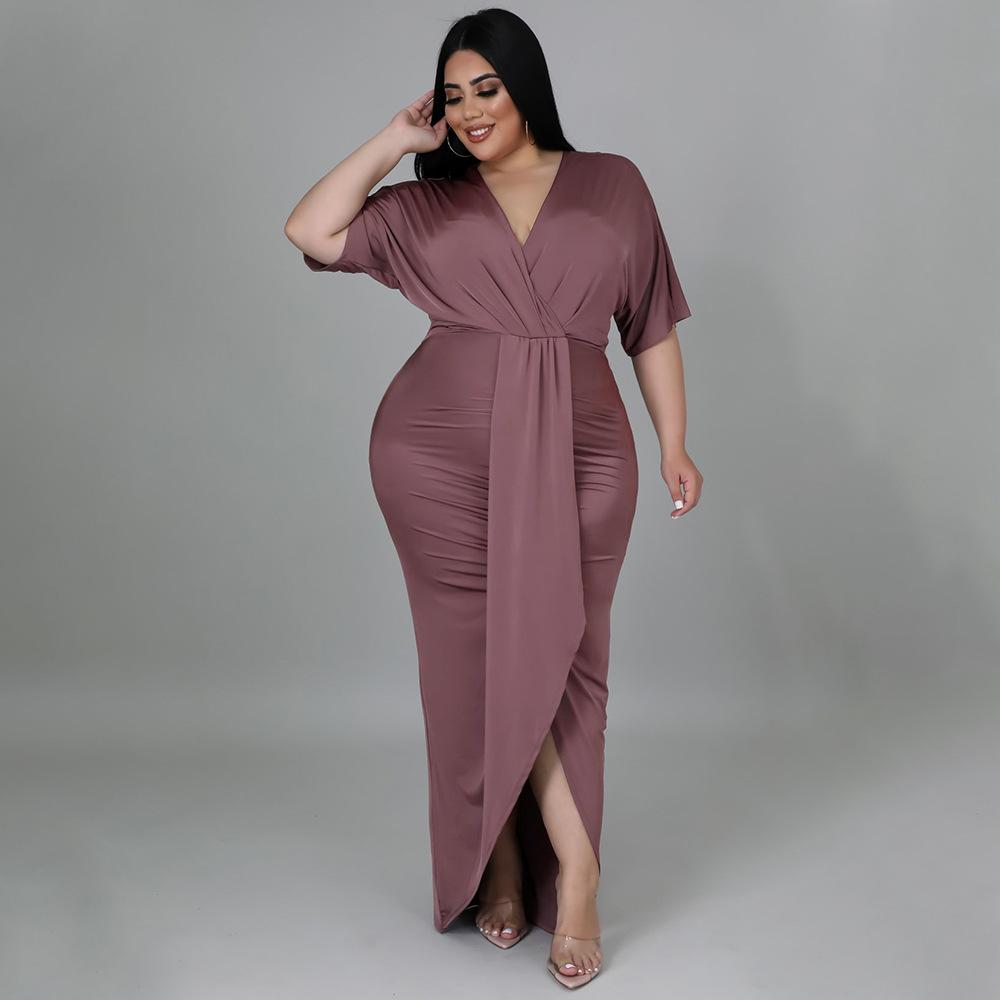 Fashion Plus Size Women's Sexy Nightclub Irregular Split V-Neck Dress