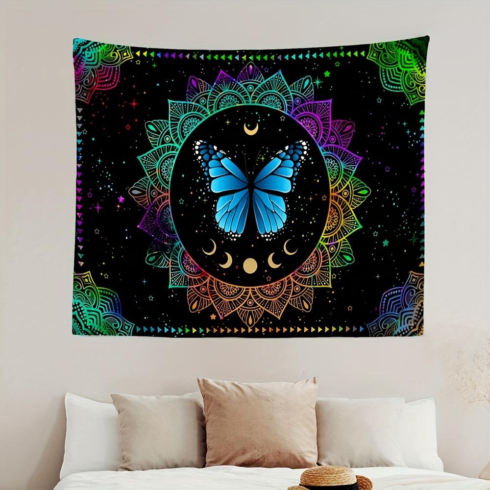 VIKAMA Sternenhimmel Schmetterling Wandteppich Lebendige Mandala-Flügel mit mystischen Ganesha-Symbolen Wohnzimmer Akzentwand Raumdekoration