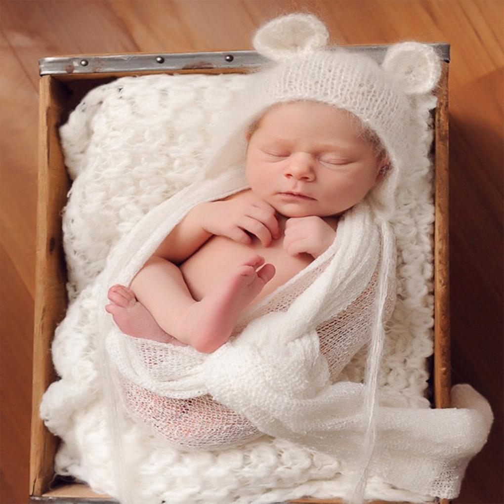 Soft Baby Beanie With Bear Ears For Newborn Photography Props Elastic Comfort Baby Photography Props