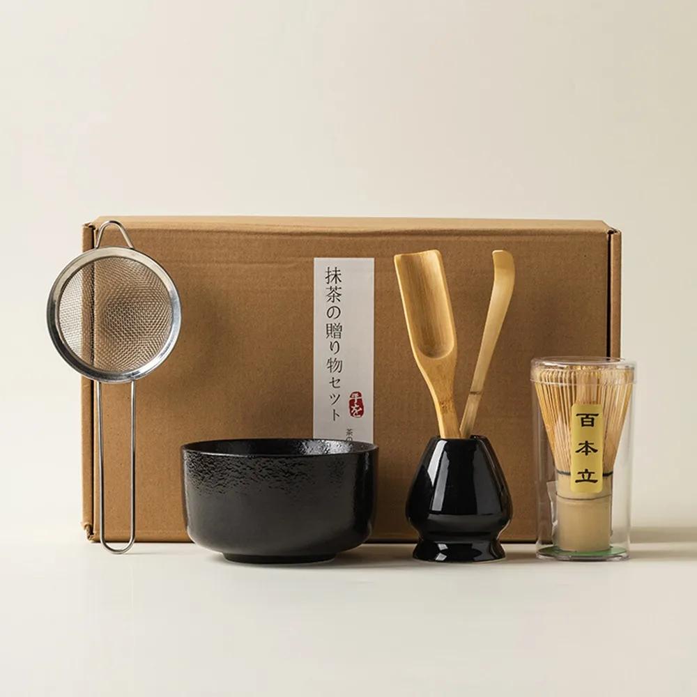 6Pcs 4Pcs Tea Whisk Brush Set Bamboo Matcha Whisk Scoop and Holder Matcha Bowl with Strainer Japanese Matcha Ceremony Accessory