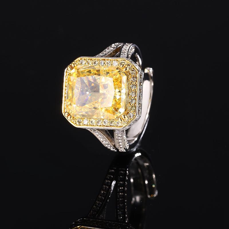 Jewelry Copper Bottom Gold-Plated Ice Flower Cut High Carbon Diamond Square Temperament Ring Women 10 * 12