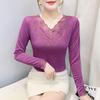 Autumn Winter New Style Mesh Hot Diamond T-shirt Top V-neck Lace Slimming Slim Bottoming Shirt for Women with Western Style