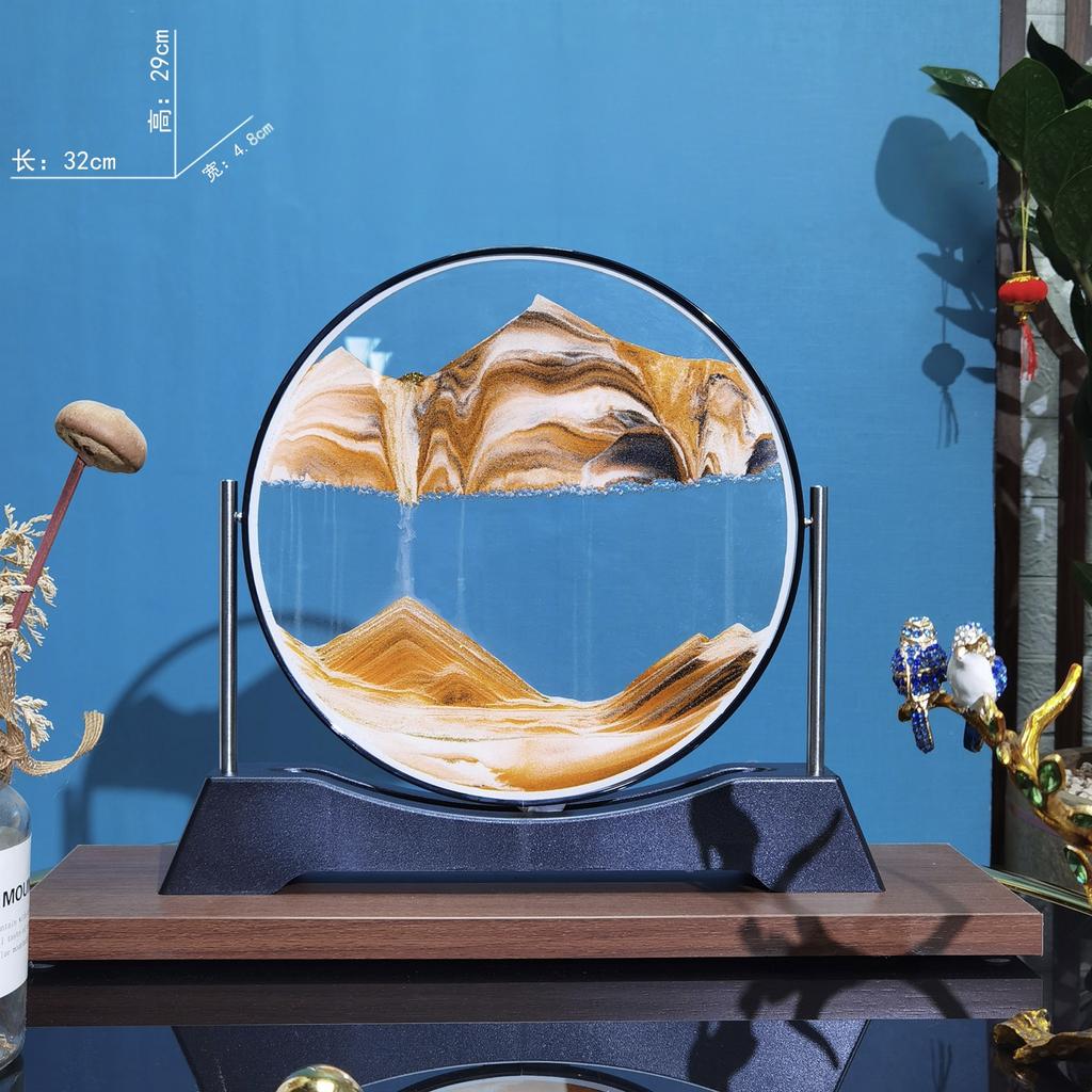Rotatable Sandscape Moving Sand Art Picture Flowing Sand Painting Round Glass Quicksand 3D Hourglass Office Home Decor Gifts